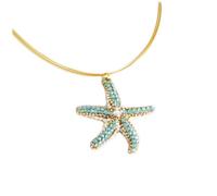 Collier artisanal 'Athena' vert beige doré (étoile des mers) - 45x45 mm [Q7887]