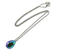 Collier artisanal 'Tsarine' vert scarabée argenté - 15x10 mm [P4521]