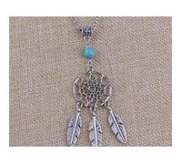 Collier attrape rêve couleur argent avec perles turquoise avec sa chaine