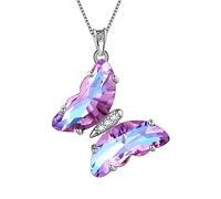 Collier Aurora Tears en forme de papillon avec pendentif en cœur en argent sterling 925 pour femmes - Pierre de naissance, cristal - Pour mariage, anniversaire, bijoux, Pendel: 2 * 2,5 cm, Kette: 45