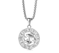 Collier Avec 12 Signes Du Zodiaque Constellation,Pendentif Pièce De Monnaie Douze Horoscope, Chaîne À Breloques, Bijoux À La Mode,Colliers D'Horoscope Cadeaux D'Astrologie À La Mode, Poissons, 4