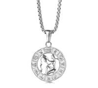 Collier Avec 12 Signes Du Zodiaque Constellation,Pendentif Pièce De Monnaie Douze Horoscope, Chaîne À Breloques, Bijoux À La Mode,Colliers D'Horoscope Cadeaux D'Astrologie De Mode, Verseau, 40 Cm