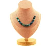 Collier avec 15 perles bleu clair en oeil de tigre 8 mm, chaîne en acier inoxydable