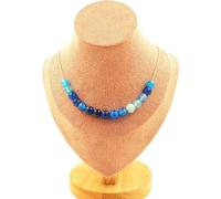 Collier avec 15 perles d'agate bleue, 8 mm
