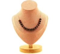 Collier avec 15 perles rouges en oeil de tigre 8 mm, chaîne en acier inoxydable