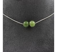 Collier avec 2 perles de jade 8 mm chaîne en acier inoxydable
