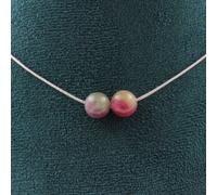 Collier avec 2 perles de tourmaline bicolores 8 mm en acier inoxydable