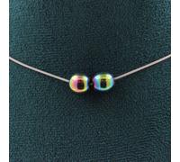 Collier avec 2 perles d'hématite colorées 8 mm, chaîne en acier inoxydable