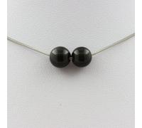Collier avec 2 perles d'obsidienne noire 8 mm, chaîne en acier inoxydable