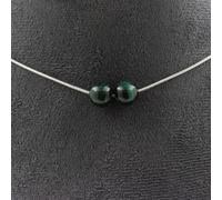 Collier avec 2 perles en malachite du Congo, qualité 7A, chaîne en acier inoxydable de 8 mm