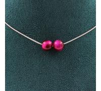 Collier avec 2 perles fuchsia en oeil de tigre, chaîne en acier inoxydable de 8 mm