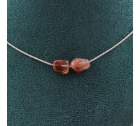 Collier avec 2 perles rouges de quartz rutile du Brésil. Chaîne en acier inoxydable