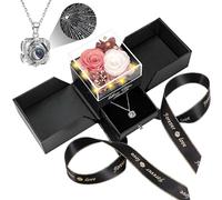 Collier avec 2 véritables roses préservées avec cœur « I Love You » - Cadeau d'anniversaire pour femme, épouse, petite amie, sa maman pour les festivals, Noël, la Saint-Valentin, la fête des mères, un