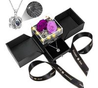 Collier avec 2 véritables roses préservées avec cœur « I Love You » - Cadeau d'anniversaire pour femme, épouse, petite amie, maman, pour les festivals, Noël, la Saint-Valentin, la fête des mères, un