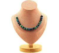Collier avec 20 perles bleu clair en oeil de tigre 8 mm, chaîne en acier inoxydable