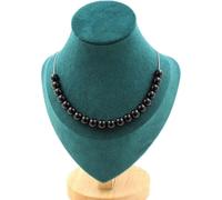 Collier avec 20 perles d'agate noire 8 mm, chaîne en acier inoxydable