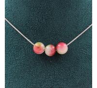 Collier avec 3 perles de pastèque-tourmaline, chaîne en acier inoxydable de 8 mm