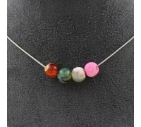 Collier avec 4 perles d'agate brisée, multicolore fuchsia, 8 mm