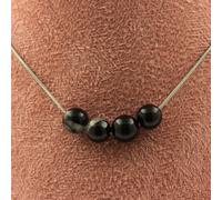 Collier avec 4 perles de tourmaline-Schorl du Brésil, chaîne en acier inoxydable de 8 mm