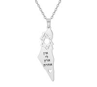 Collier avec carte de la Star of David Pendentif Peace avec drapeau national Bijoux patriotiques arabes du Moyen-Orient Cadeau juif pour hommes et femmes (argent)
