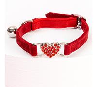 Collier avec clochette ornée de strass en forme de cœur, collier pour chien orné de diamants en forme de cœur avec boucle métallique réglable et clochette, convient aux petits chats et chiens, cadeau 