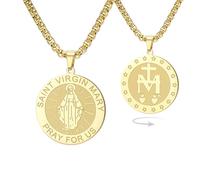 Collier avec croix de la Vierge Marie Vierge de Guadalupe Notre-Dame de Guadalupe Mère Marie Pendentif double face Médaille miraculeuse Amulette Bijoux de foi catholique Cadeau de baptême (or)