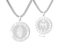 Collier avec croix de la Vierge Marie Vierge de Guadalupe Notre-Dame de Guadalupe Mère Marie Pendentif double face Médaille miraculeuse Amulette Bijoux de foi catholique Cadeau de baptême (argent)