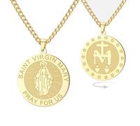 Collier avec croix de la Vierge Marie Vierge de Guadalupe Notre-Dame de Guadalupe Mère Marie Pendentif double face Médaille miraculeuse Amulette Bijoux de foi catholique Cadeau de baptême (or 2)