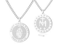 Collier avec croix de la Vierge Marie Vierge de Guadalupe Notre-Dame de Guadalupe Mère Marie Pendentif double face Médaille miraculeuse Amulette Bijoux de foi catholique Cadeau de baptême (argent 2)