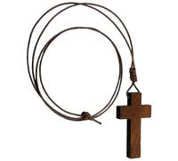Collier avec croix en bois pour homme et femme - Réglable - Corde marron - Pendentif vintage - Décoration de moines - Pendentif religieux minimaliste - Bijoux pour tenue formelle - Chrétiens