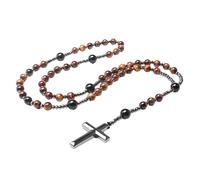 Collier avec croix œil rouge et obsidienne noire, chapelet de 70 cm, bijou de méditation pour courage et protection, croix de 4,1 x 3,0 cm, pour homme et femme