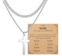 Collier avec croix pour adolescents, garçons, hommes, chaîne cubaine superposée en acier inoxydable, cadeau religieux chrétien pour garçons, hommes, Saint-Valentin, Pâques, baptême, communion, fête