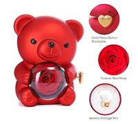 Collier avec cœur gravé du nom et boîte à bijoux avec ours éternel en fleur rose tournante. Ours mignon pour fille/femme ABS