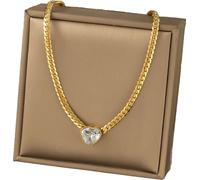 Collier avec cœur plaqué or en acier chirurgical, longueur 41 cm + 5,5 cm de rallonge, taille du cœur : 1,2 x 1,2 cm