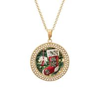 Collier avec image de chaussette de Noël personnalisée avec pendentif en forme de cercle doré et argenté - Collier souvenir Hip Hop - Bijoux commémoratifs pour homme et femme, One Size, Acier titane