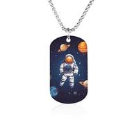 Collier avec image personnalisée, bijoux commémoratifs pour femmes et | Collier avec image d'astronaute spatial, pendentif en acier inoxydable avec texte photo personnalisé