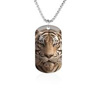 Collier avec image personnalisée, bijoux commémoratifs pour femmes et | Collier avec pendentif en forme de tête de tigre 3D, texte photo personnalisé en acier inoxydable