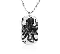 Collier avec image personnalisée, bijoux commémoratifs pour femmes et | Collier classique avec image de pieuvre noire, pendentif en acier inoxydable avec texte photo personnalisé