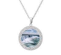Collier avec image personnalisée des chutes du Niagara - Collier avec chaîne circulaire de 50,8 cm - Pendentif rond pour photo - Bijoux commémoratifs pour la Saint-Valentin, One size, Acier titane