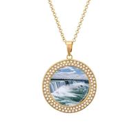 Collier avec image personnalisée des chutes du Niagara - Collier avec chaîne circulaire de 50,8 cm - Pendentif rond pour photo - Bijoux commémoratifs pour la Saint-Valentin, One size, Acier titane