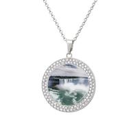 Collier avec image personnalisée des chutes du Niagara - Collier avec chaîne circulaire de 50,8 cm - Pendentif rond pour photo - Bijoux commémoratifs pour la Saint-Valentin, One size, Acier titane