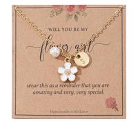 Collier avec initiale A-Z pour bouquetière, cadeau personnalisé 14 carats pour demoiselle d'honneur lors d'un mariage, d'une fête prénuptiale, Medium, Cuivre, Pas de gemme