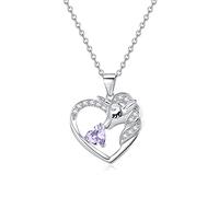 Collier avec initiale en forme de cœur pour filles, collier licorne plaqué or blanc 18 carats pour adolescentes, cadeau licorne, collier avec pierre de naissance 1 carat pour filles, Zircone cubique