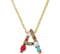 Collier avec Initiale Grande - Collier plaqué or avec strass colorés, pendentif avec 26 lettres monogramme de l'alphabet, idée cadeau pour chaque femme et à porter tous les jours Durable Design