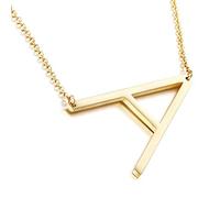Collier avec initiale latérale en acier inoxydable plaqué or 18 carats avec grande lettre et pendentif monogramme pour femme, Acier inoxydable