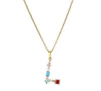 Collier avec initiales pour hommes et femmes, lettres majuscules AZ, couleurs mélangées, pendentif incrusté de pierres précieuses, chaîne de clavicule, galvanoplastie conservant la couleur, bijoux de