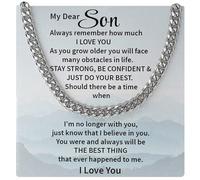 Collier avec inscription « Mom & Dad's To My Son » - Chaîne cubaine, cadeau de mère pour anniversaire de fils ou Noël, Acier inoxydable, Pas de gemme