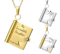 Collier avec livre « My Incredible Daughter » pour fille, cadeau de la part de maman, papa, colliers pour femmes ouvrables avec 6 pages d'informations gravées, cadeau d'anniversaire, bijoux de remise