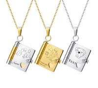 Collier avec livre personnalisé pour fille, collier personnalisé pour ma petite-fille, pendentif avec 6 pages d'informations gravées, cadeau de Noël, de remise de diplôme d'anniversaire pour elle