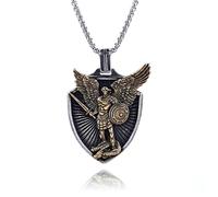 Collier Avec Médaille Saint Michel Et Bouclier, Pendentif Croix Saint Archange En Acier Inoxydable Pour Homme Et Femme, Bijoux Amulettes Religieuses